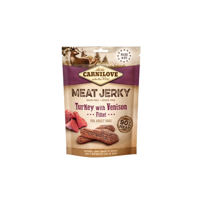 Carnilove Jerky Turkey with Venison Fillet 100g - przysmaki z indykiem i filetem z dziczyzny