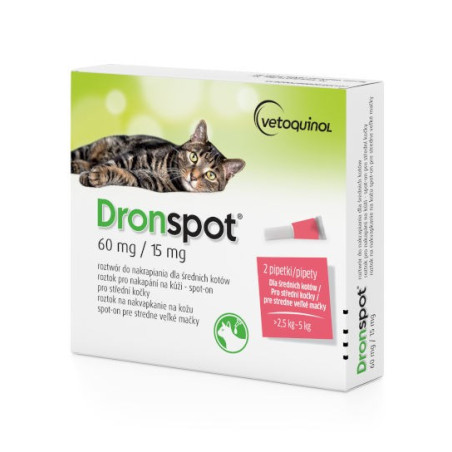 Vetoquinol Dronspot dla średnich kotów 2x0,70ml - krople odrobaczające