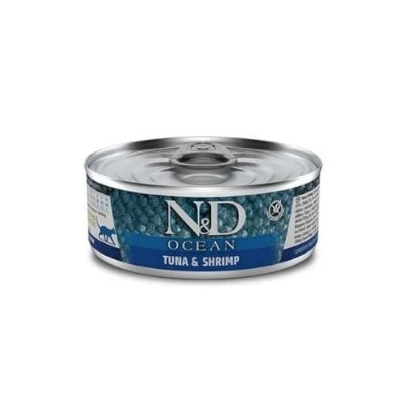 Farmina N&D OCEAN TUNA&SHRIMP Adult Cat - bezbożowa karma mokra dla dorosłych kotów z tuńczykiem i krewetkami /puszka 80g