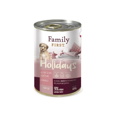 Family First Karma mokra dla psa Holidays duoprotein kurczak/królik/jabłko junoir-400g