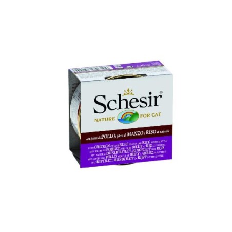 Schesir (kot) - puszka 85g - Filety z kurczaka z wołowiną i ryżem