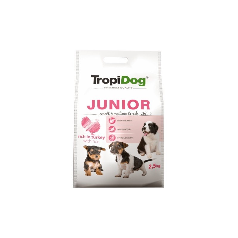 Tropidog Premium Junior Small & Medium Breeds With Turkey & Rice - karma z indykiem i ryżem dla szczeniąt małych i średnich ras