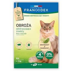 FRANCODEX Obroża dla kotów powyżej 2 kg odstraszająca insekty - 4 miesiące ochrony, 43 cm