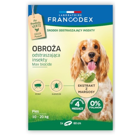 FRANCODEX Obroża dla średnich psów od 10 kg do 20 kg odstraszająca insekty - 4 miesiące ochrony, 60 cm