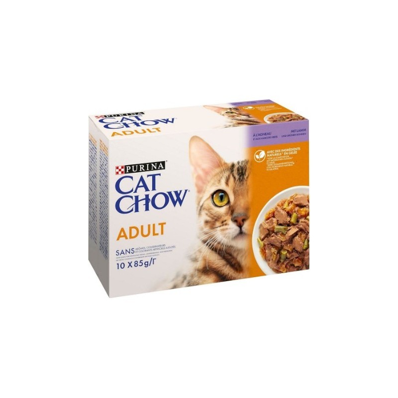 Purina Cat Chow Adult z jagnięciną i zieloną fasolką w galaretce 10x85g