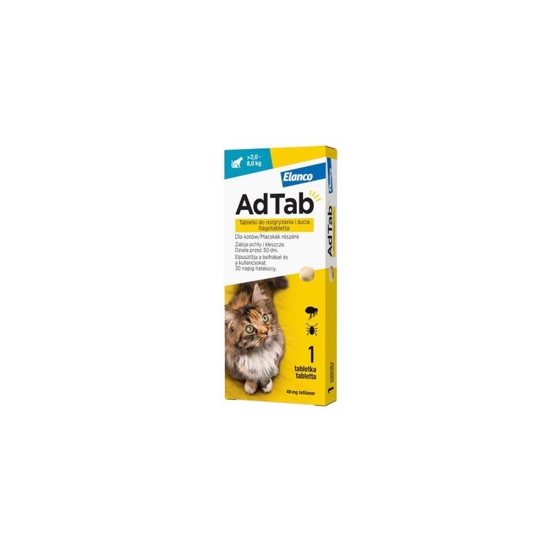 Elanco AdTab Cat 48mg (2-8kg) 1 tabletka - tabletki na pchły i kleszcze dla kotów