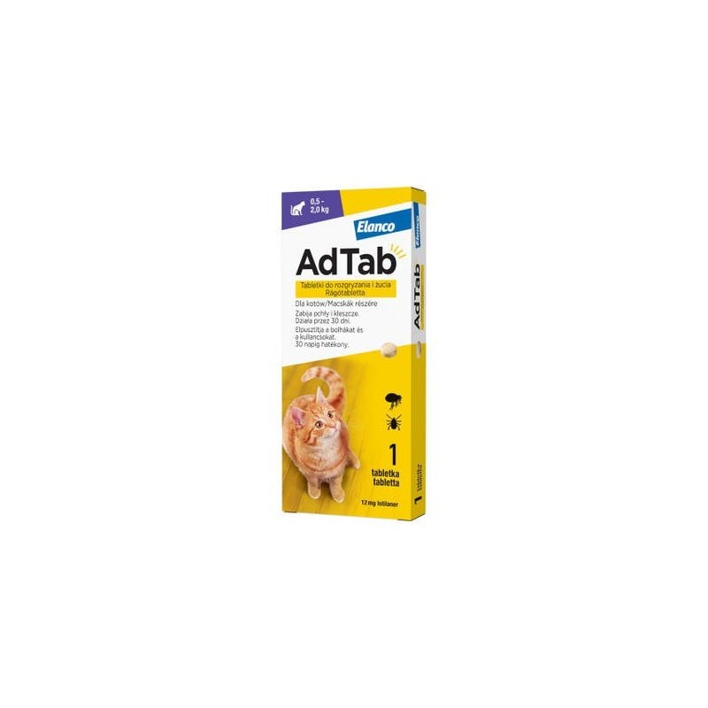 Elanco AdTab Cat 12mg (0,5-2kg) 1 tabletka - tabletki na pchły i kleszcze dla kotów