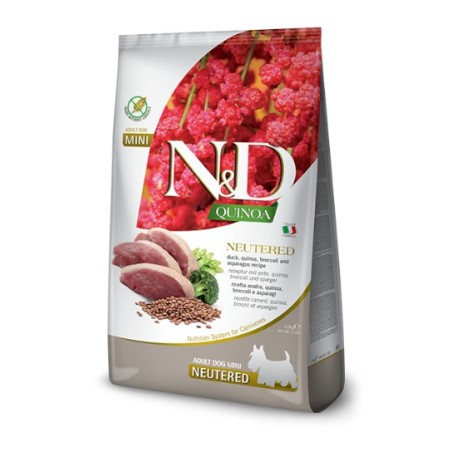 Farmina N&D QUINOA DUCK, BROCCOLI & ASPARAGUS NEUTERED Adult Mini Dog 800g - karma dla psów po kastracji