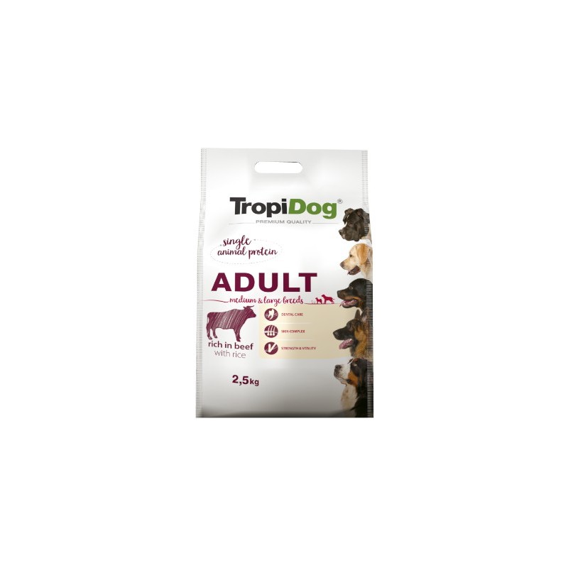 Tropidog Premium Adult Medium & Large Breeds With Beef & Rice - karma z wołowiną i ryżem dla psów średnich i dużych ras