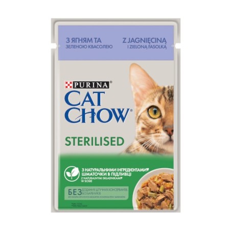 Saszetka Cat Chow Sterilised - jagnięcina z zieloną fasolką w sosie 85 g